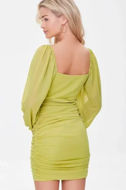 Ruched Mesh Cutout Mini Dress
