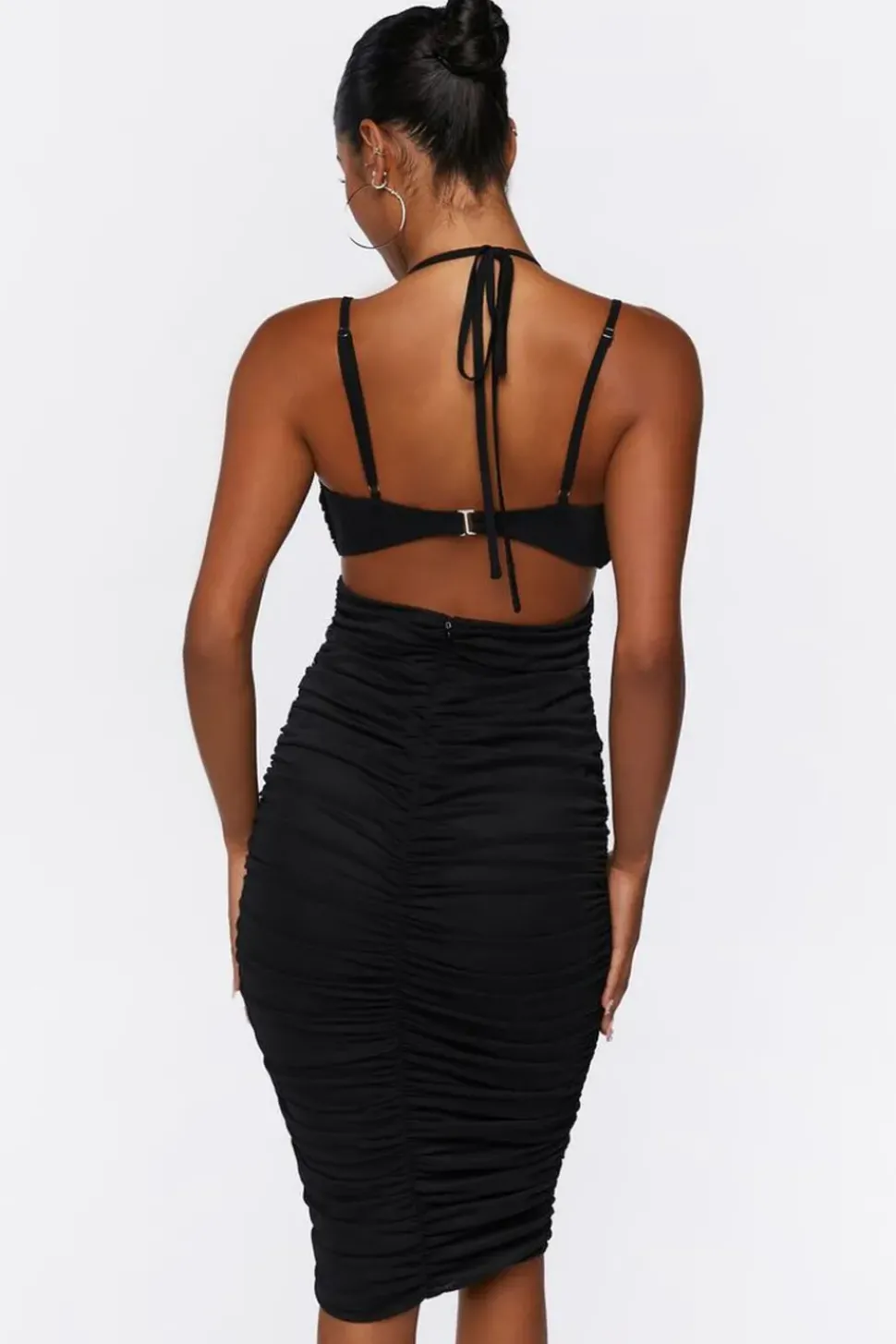 Ruched Mesh Midi Dress