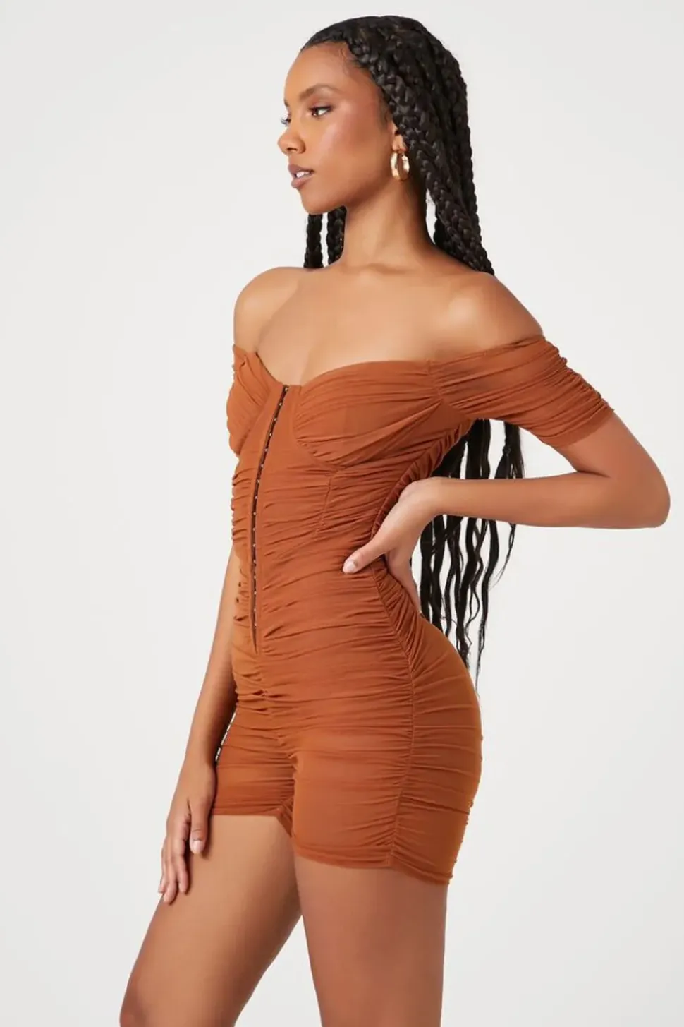 Ruched Mesh Sweetheart Romper