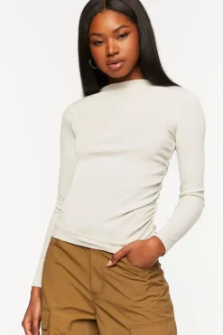 Ruched Mock Neck Long-Sleeve Top