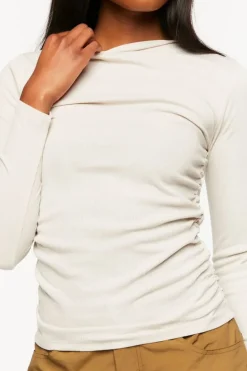 Ruched Mock Neck Long-Sleeve Top