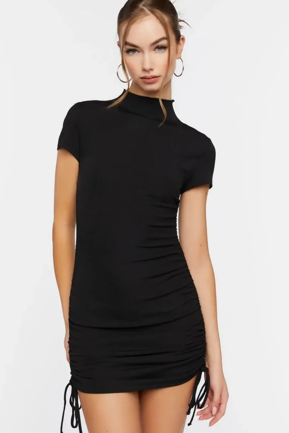 Ruched Mock Neck Mini Dress