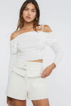 Ruched Off-The-Shoulder Crop Top