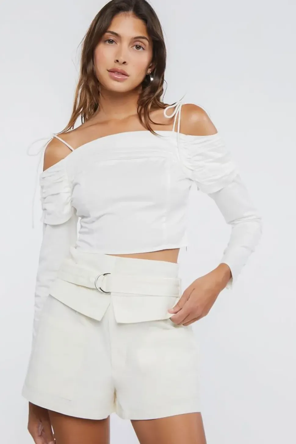 Ruched Off-The-Shoulder Crop Top