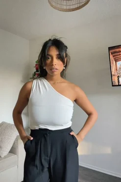 Ruched One-Shoulder Bodysuit