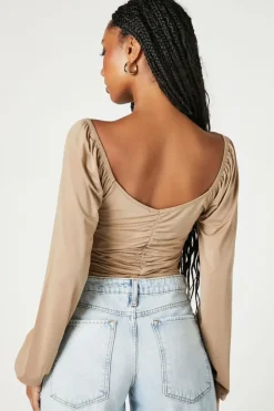Ruched Peasant-Sleeve Top