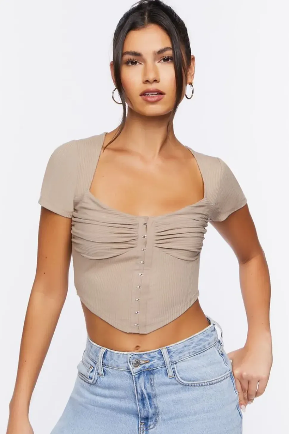 Ruched Rib-Knit Crop Top