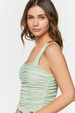 Ruched Ruffle-Trim Tank Top