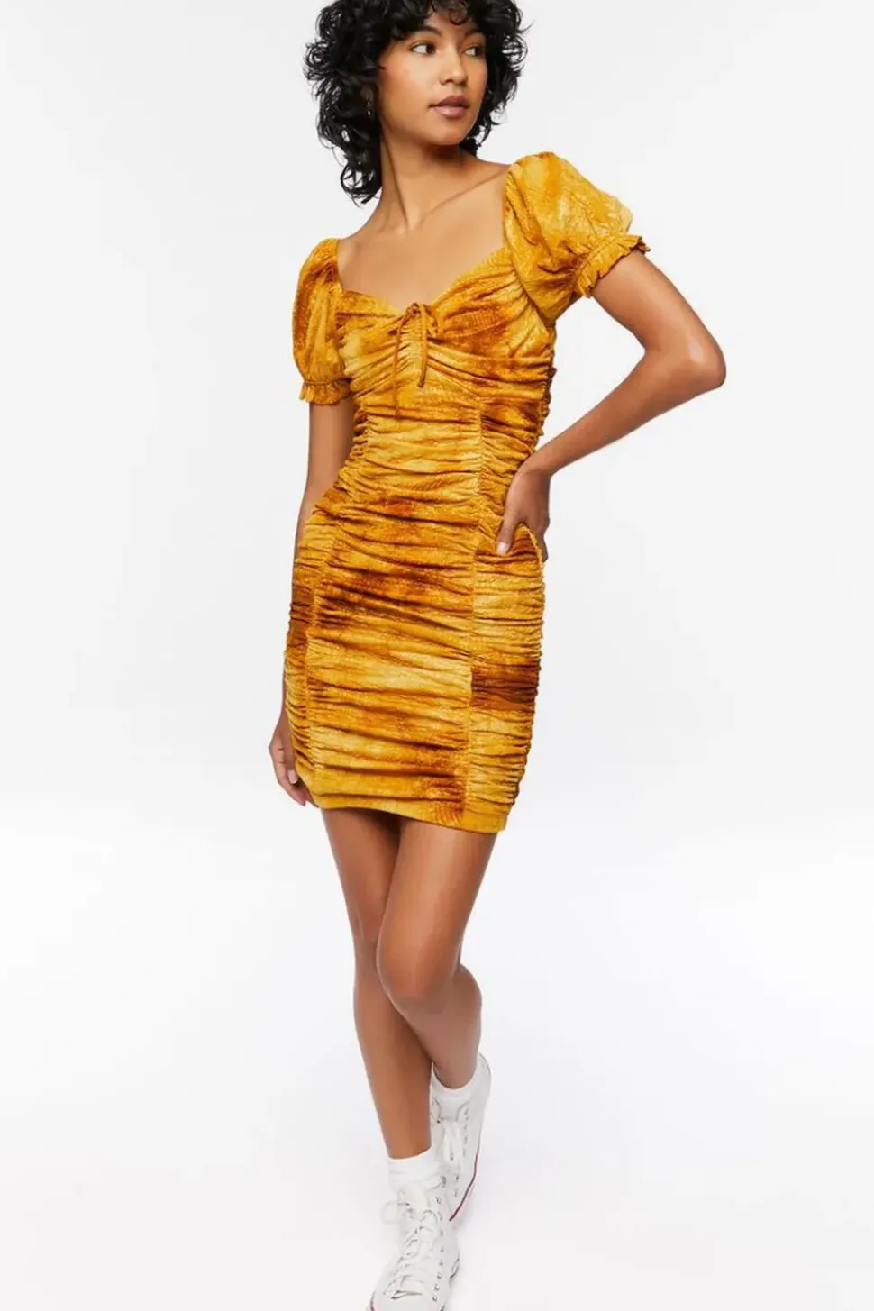 Ruched Tie-Dye Mini Dress