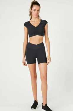 Ruched V-Neck Cutout Sports Bra