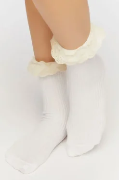 Ruffled Crochet-Trim Crew Socks