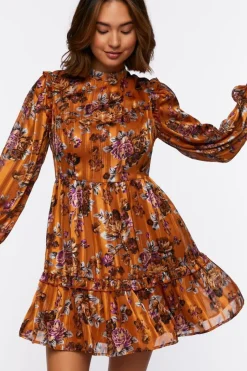Ruffled Floral Chiffon Mini Dress