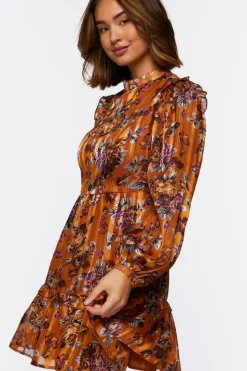 Ruffled Floral Chiffon Mini Dress