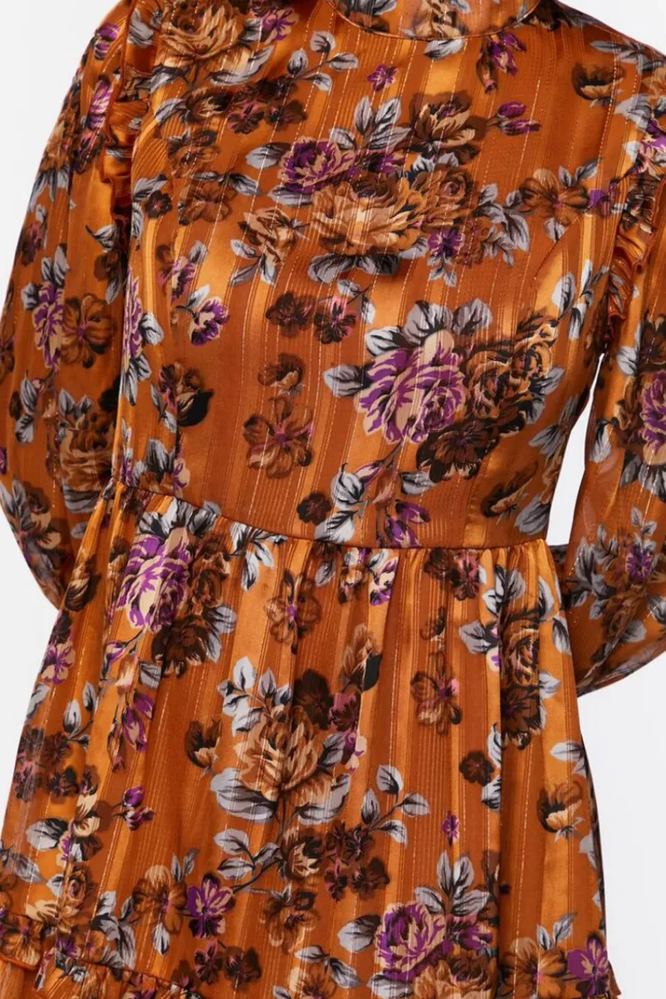 Ruffled Floral Chiffon Mini Dress
