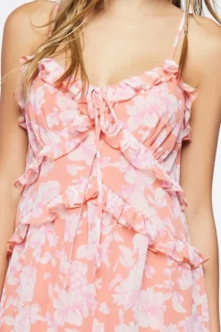Ruffled Floral Print Mini Dress