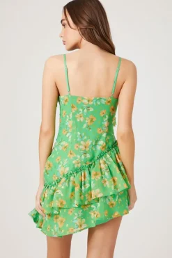 Ruffled Floral Print Mini Dress