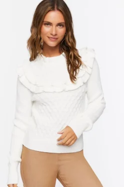 Ruffled Honeycomb Knit Sweater