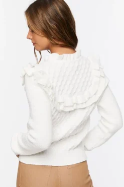 Ruffled Honeycomb Knit Sweater