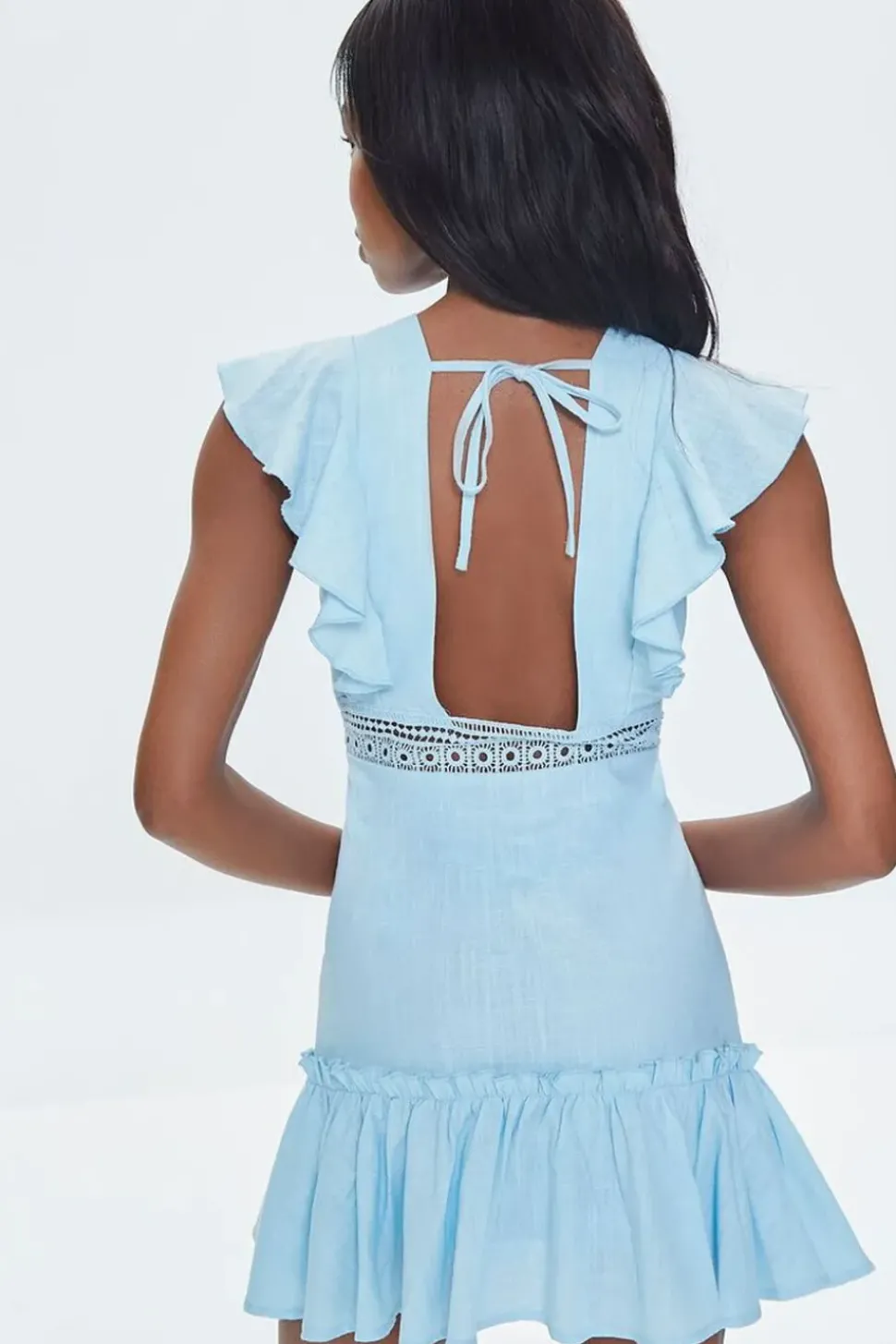 Ruffled Lace-Trim Cap-Sleeve Dress