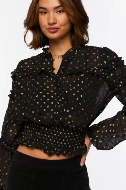 Ruffled Polka Dot Chiffon Top