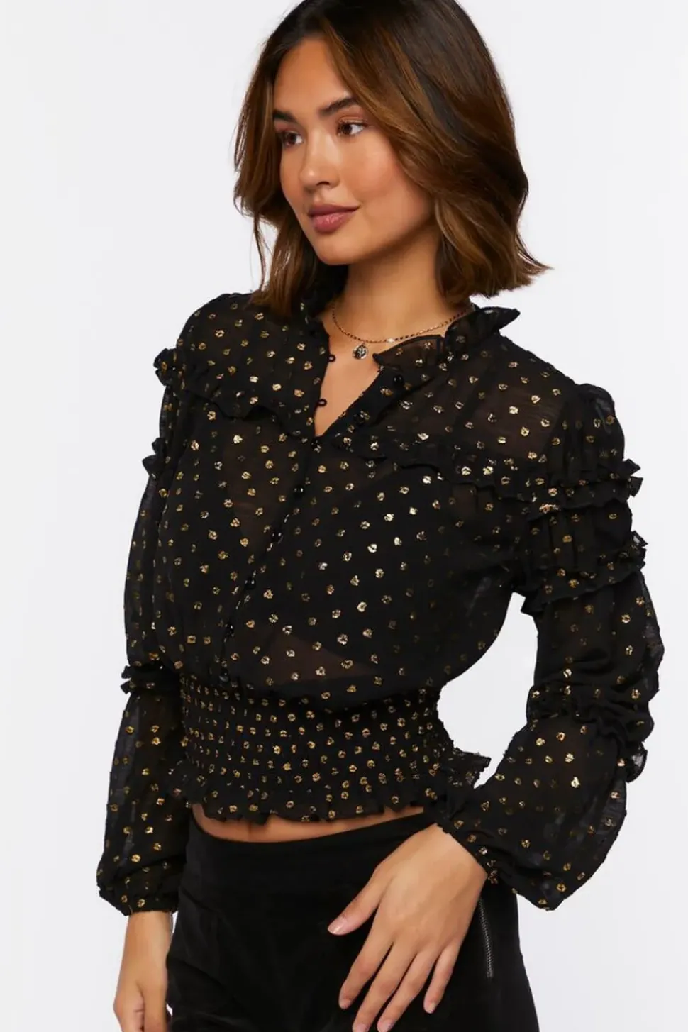 Ruffled Polka Dot Chiffon Top