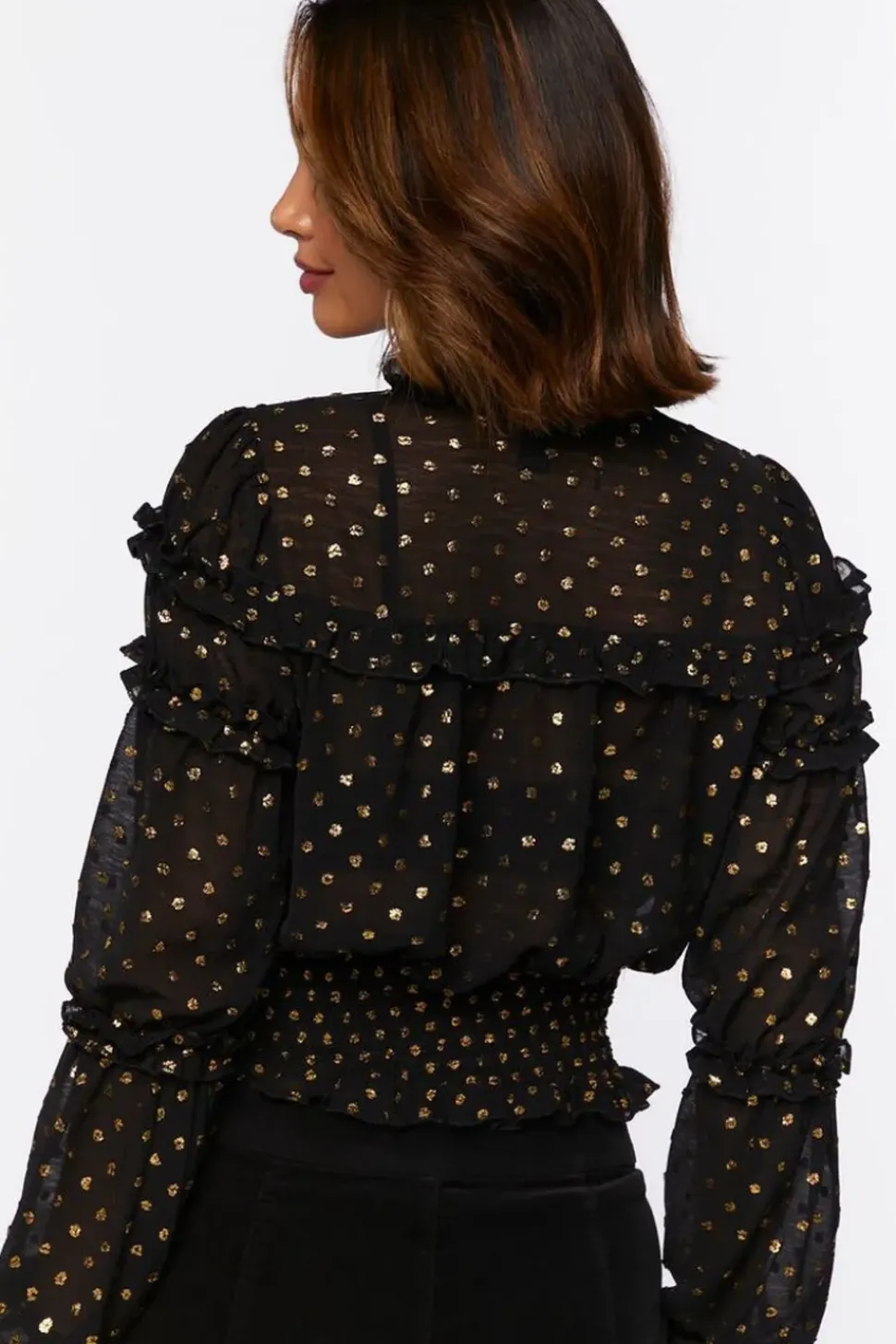 Ruffled Polka Dot Chiffon Top