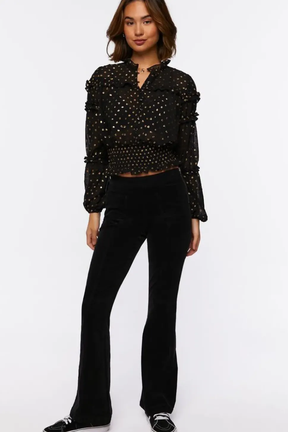 Ruffled Polka Dot Chiffon Top