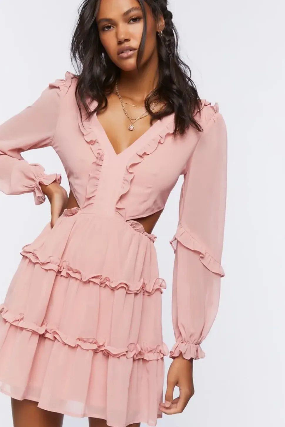 Ruffle Lace-Back Mini Dress