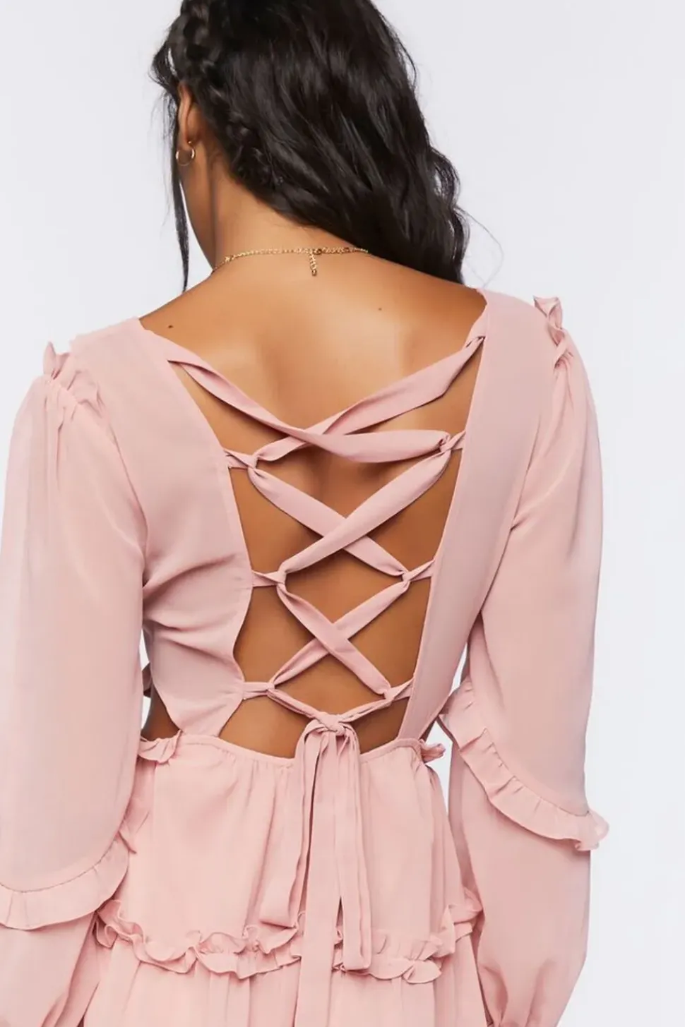 Ruffle Lace-Back Mini Dress