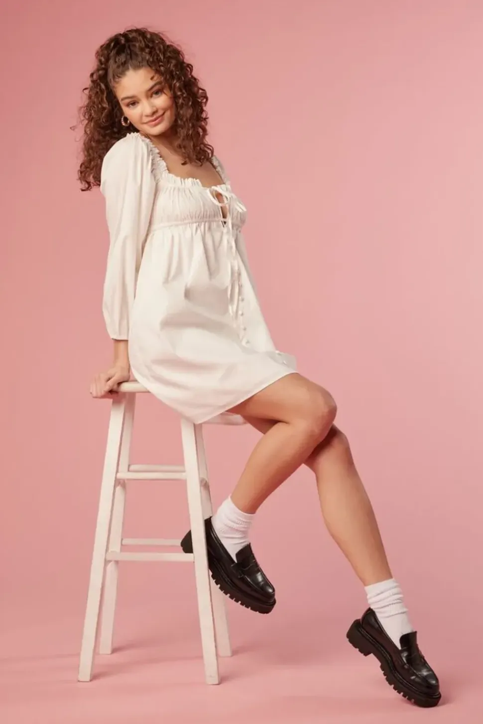Ruffle-Trim Babydoll Mini Dress