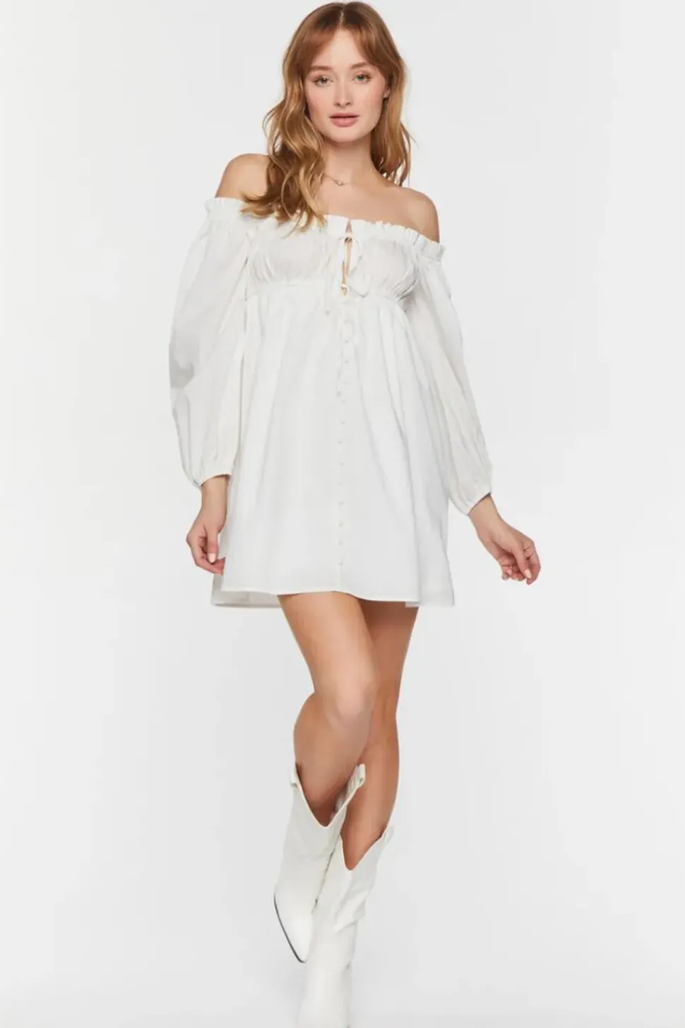 Ruffle-Trim Babydoll Mini Dress