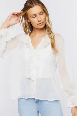Ruffle-Trim Chiffon Top