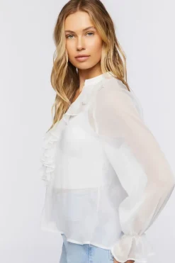 Ruffle-Trim Chiffon Top