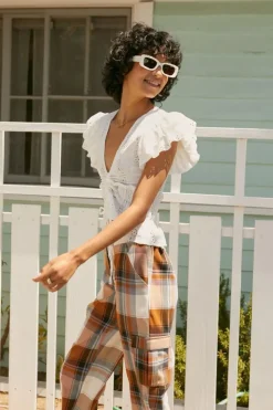 Ruffle-Trim Eyelet Crop Top