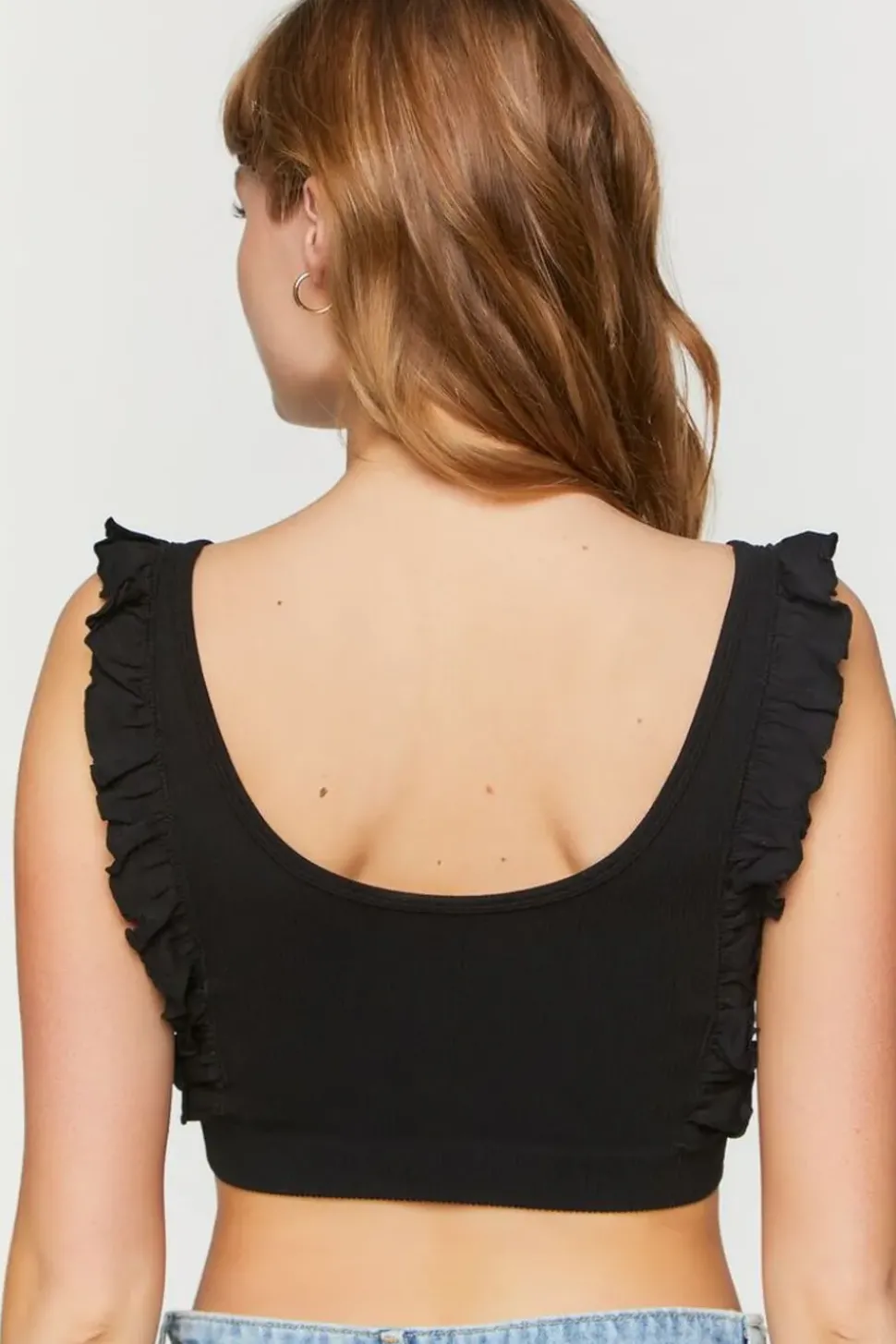 Ruffle-Trim Scoop-Neck Crop Top