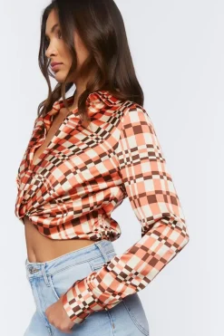 Satin Abstract Print Crop Top