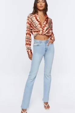 Satin Abstract Print Crop Top