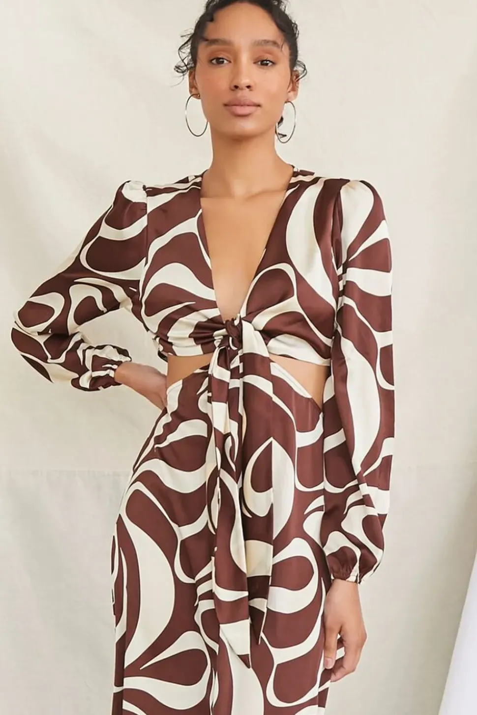 Satin Abstract Print Maxi Dress