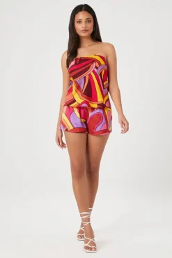 Satin Abstract Print Shorts