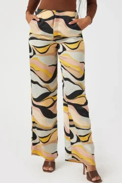 Satin Abstract Print Wide-Leg Pants