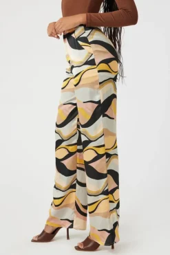 Satin Abstract Print Wide-Leg Pants