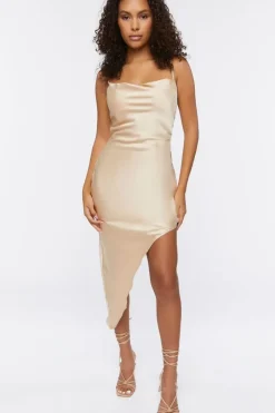 Satin Asymmetrical Midi Dress