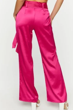 Satin Belted Straight-Leg Pants