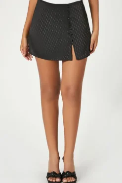 Satin Button-Front Mini Skirt