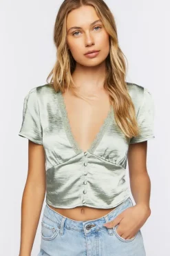 Satin Button-Up Crop Top