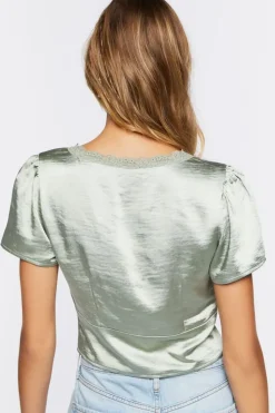 Satin Button-Up Crop Top