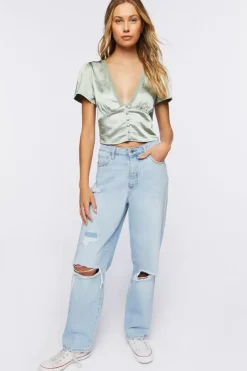 Satin Button-Up Crop Top