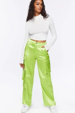 Satin Cargo Mid-Rise Pants