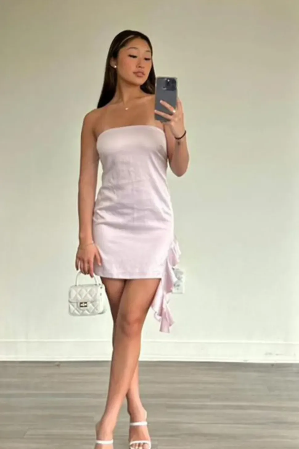 Satin Cascading Ruffle Tube Dress