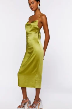 Satin Cowl Midi Slip Dress